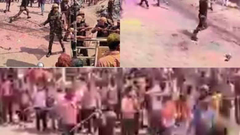 शाहजहांपुर।लाट साहब के जुलूस में हुड़दंगियों ने आरएएफ टीम पर किया पथराव, हुड़दंगियों पर फोर्स ने किया लाठीचार्ज