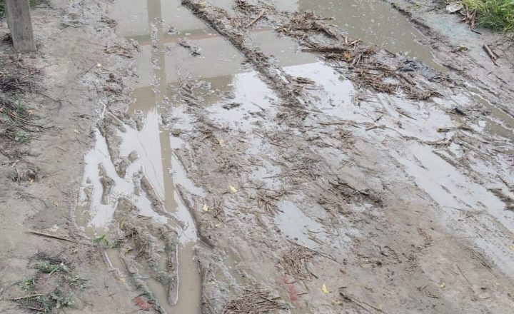 भदोही।बारिश में गांव वालों का आना-जाना हुआ मुश्किल, सड़क को मरम्मत कराने उठी मांग।