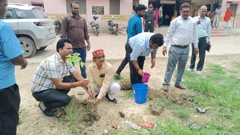 भदोही।दुर्गागंज सामुदायिक स्वास्थ्य केंद्र में “एक पेड़ मां के नाम” थीम पर किया गया पौधारोपण।